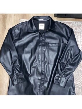 Abercrombie & Fitch Black Faux-Leather Button-Down Shirt